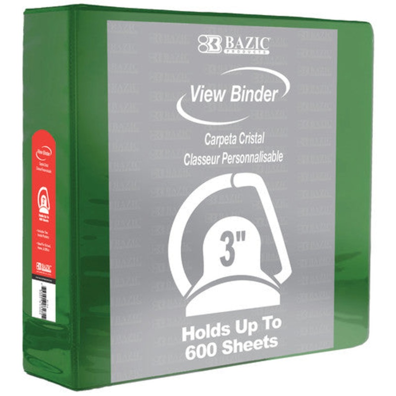 BAZIC Slant D Ring View Binder with 2 Pockets, 3″, Green
