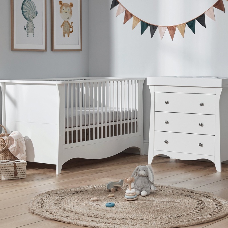 CuddleCo – Clara 2 Piece Nursery Furniture Set (Cot Bed & Dresser) – White
