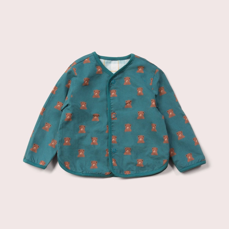 Little Green Radicals – Navy Bears Collarless Reversible Spring Jacket