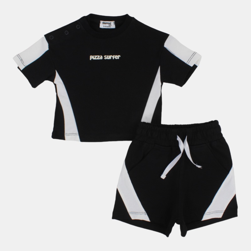 Unisex Baby Black “Pizza Surfer” Outfit Set