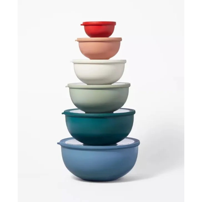 12pc (set of 6) Plastic Mixing Bowl Set with Lids  (See Description)