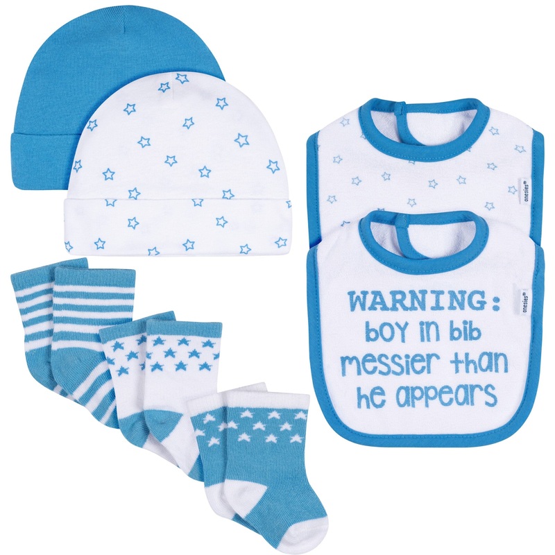 7-Piece Baby Boys Stars Caps, Dribbler Bibs, Jersey Crew Socks