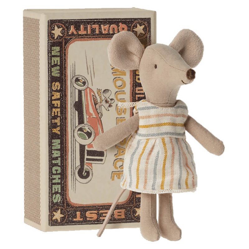 Big Sister Mouse Doll with Striped Dress in Matchbox