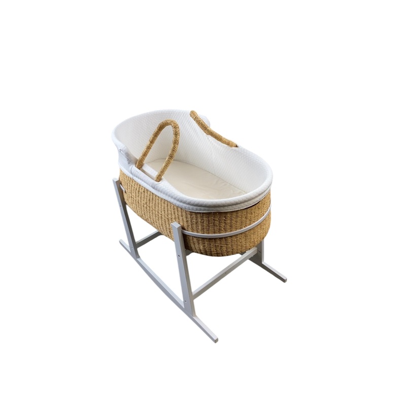Design Dua Natural Bilia Bassinet With Rocking Stand, White