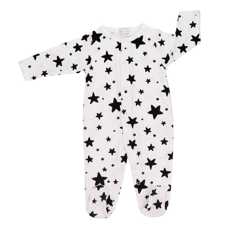 Print Footie Black Stars/White
