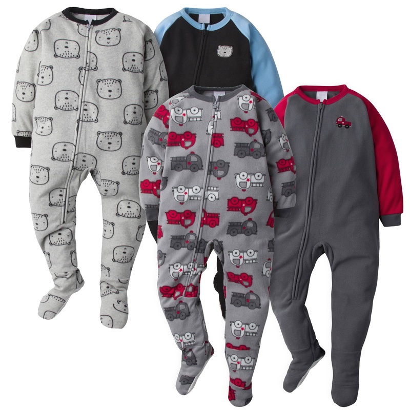 4-Pack Toddler Boys Fleece Pajamas – Firetrucks & Bear Heads