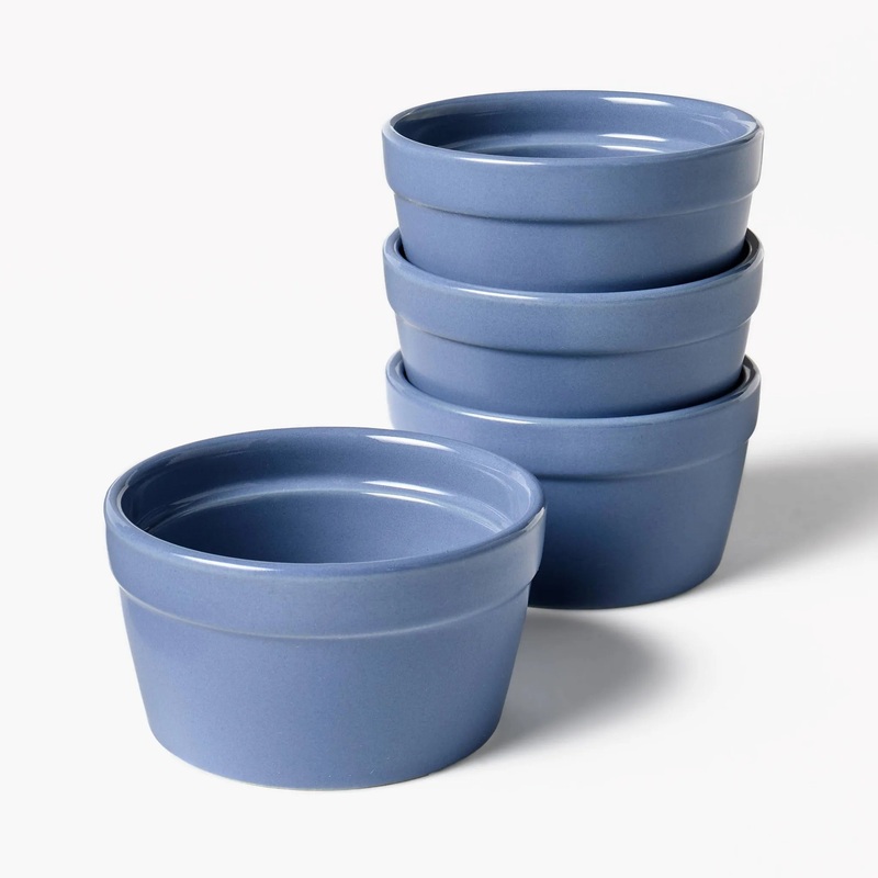 4pc 7oz Stoneware Ramekin Bowls Blue