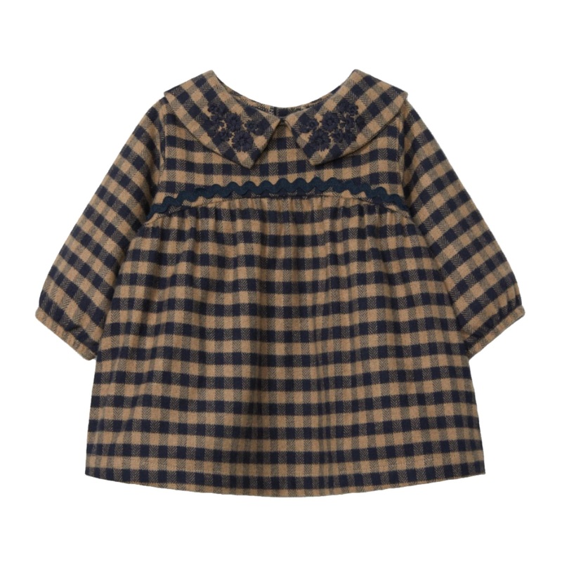 Snug (Portugal) – Collared Dress – Navy + Taupe Plaid
