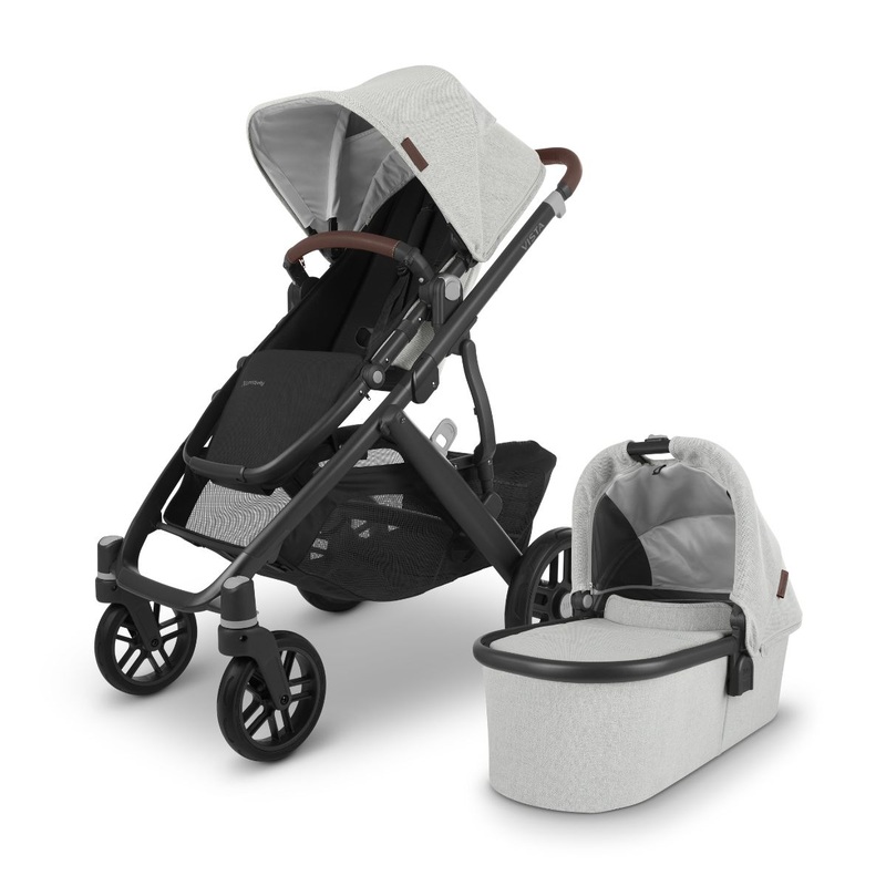 UPPAbaby Vista V2 Single-to-Double Stroller – Anthony (White and Grey Chenille / Carbon / Chestnut Leather)