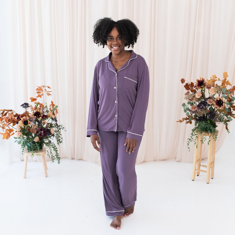 Women’s Long Sleeve Pajama Set in Currant with Cloud Trim