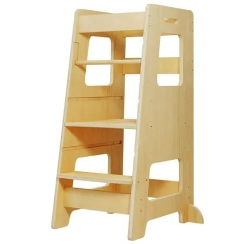 WOOD CITY Step Stool for Kids and Toddlers with Safety Rail Adjustable Height Step Stool Helper Standing Tower Learning Stool for Bathroom