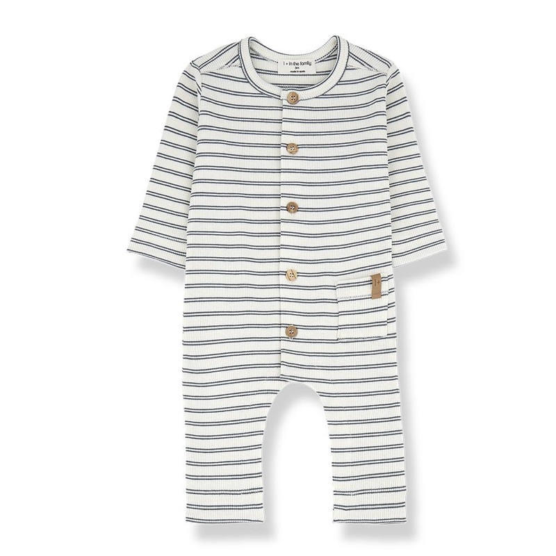 1+ In The Family – Ribbed Button-Up Romper – Petrol Stripe