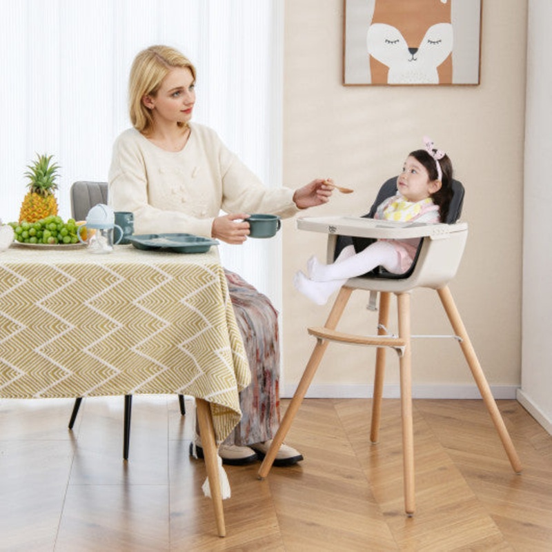 3-in-1 Convertible Wooden High Chair With Cushion-Black