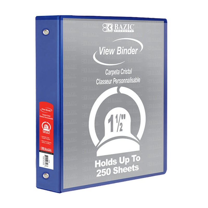 BAZIC 1.5″ Blue 3-Ring View Binder w/ 2-Pockets