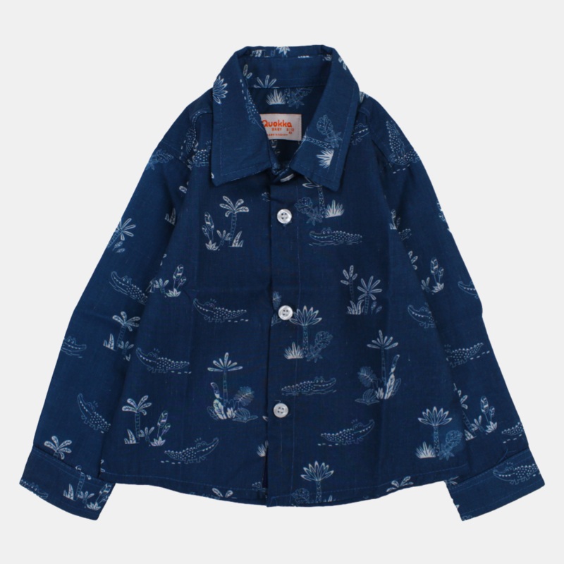 Boys Long-Sleeved Cotton Shirt with Happy Croco Print