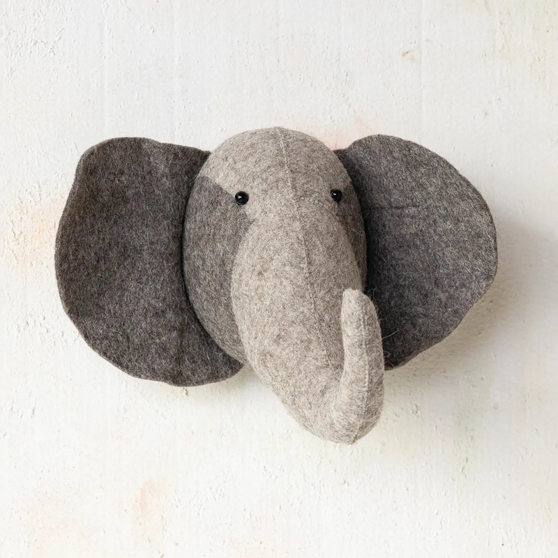 Handmade Wool Felt Elephant Head Wall Dcor