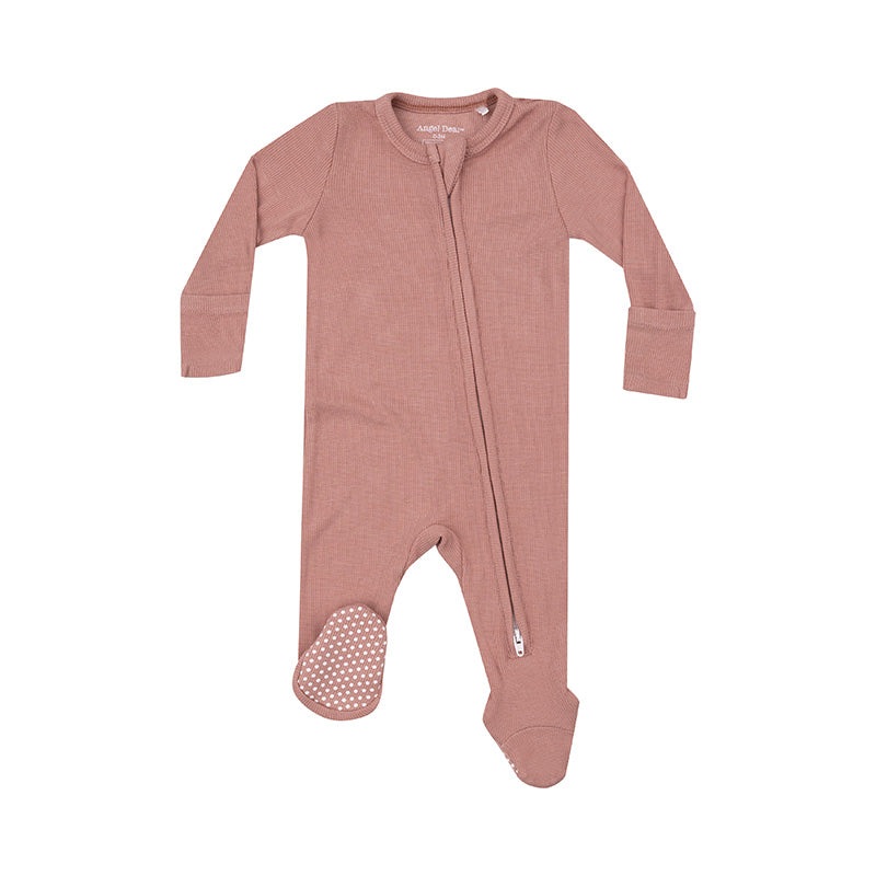 Ribbed 2 Way Ruffle Back Zipper Footie – Cameo Brown