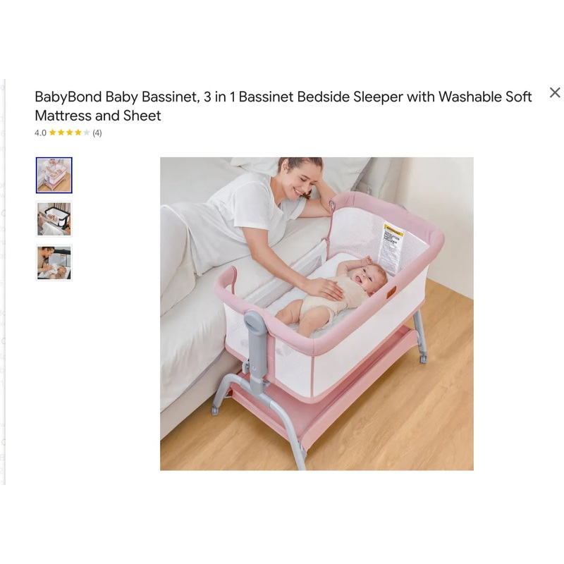 BabyBond Baby Bassinet, 3 in 1 Bassinet Bedside Sleeper with Washable Soft Mattress and Sheet, 6 Height Adjustable Bedside Crib, 4-Sided Mesh Bedside