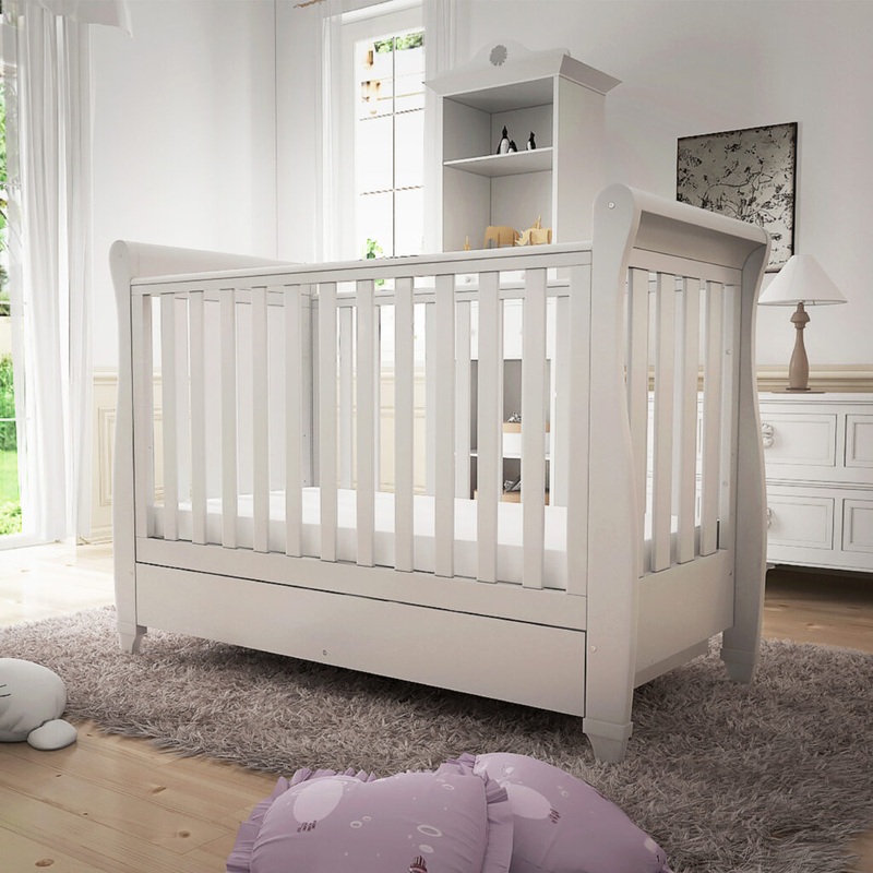 Babymore Eva Sleigh Cot Bed Dropside with Drawer