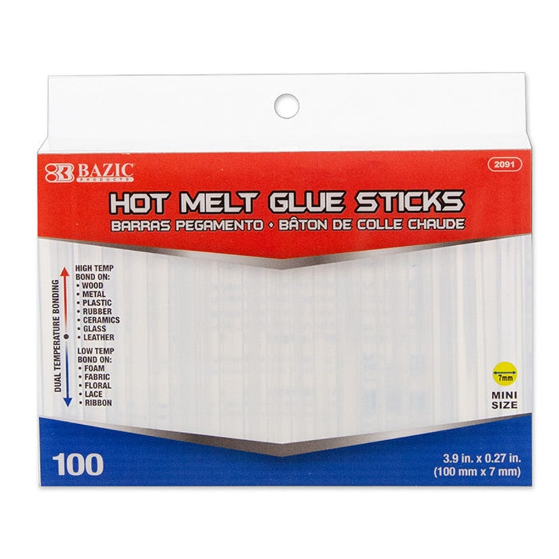 BAZIC 3.9″ x 0.27″ Dual Temp. Mini Hot Melt Glue Sticks (100/Box)