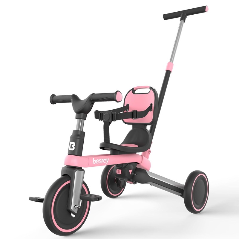 Besrey 5-in-1 Toddler Tricycle With Backrest Pink OPEN BOX