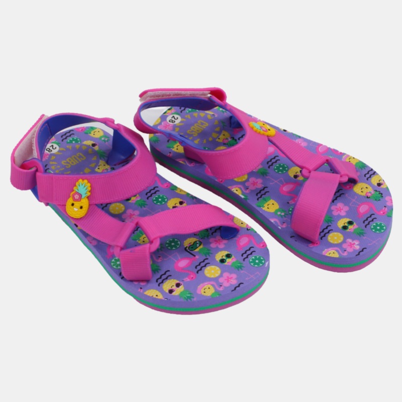 Girls Rubber Sandal  Pink with Smiling Pineapple