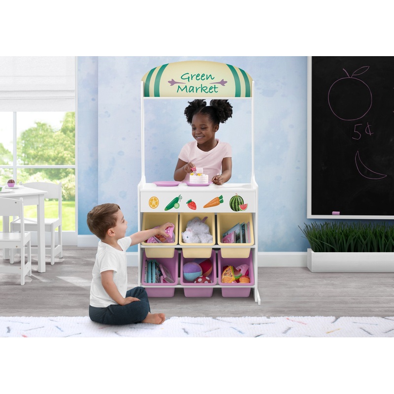 Reversible 4-in-1 Pretend Play Center with Chalkboard & Storage