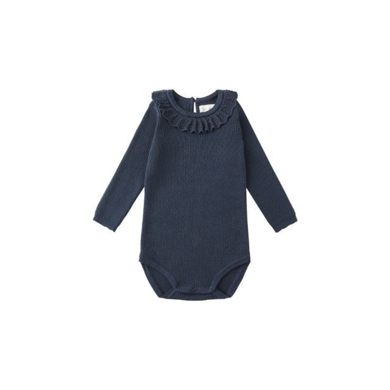 Ruffle Collar Bodysuit – Navy