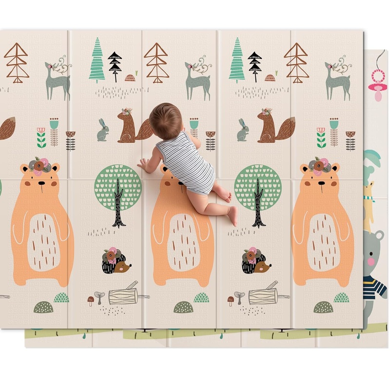 UANLAUO Foldable Baby Play Mat, Bear/Birthday, 79in x 71in