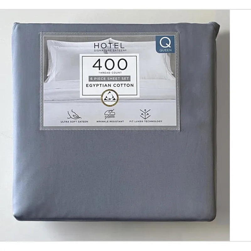 Ultimate Gray 400 Thread Count Egyptian Cotton Queen Sheet Set – 6 Pieces