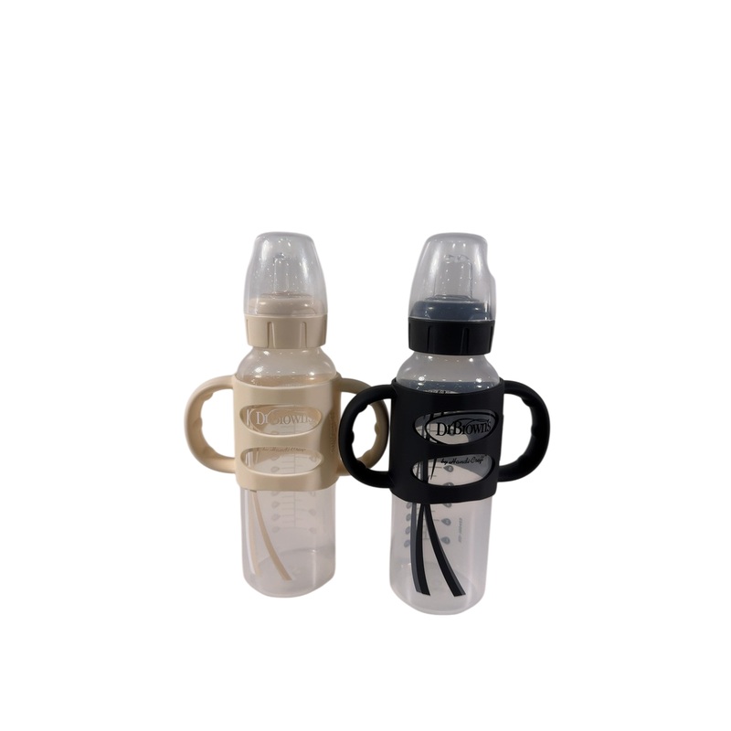 Dr. Brown’s Milestones Sippy Spout Bottle with Silicone Handles, 8oz, 2 Pack, Narrow-Neck, Black/Ecru