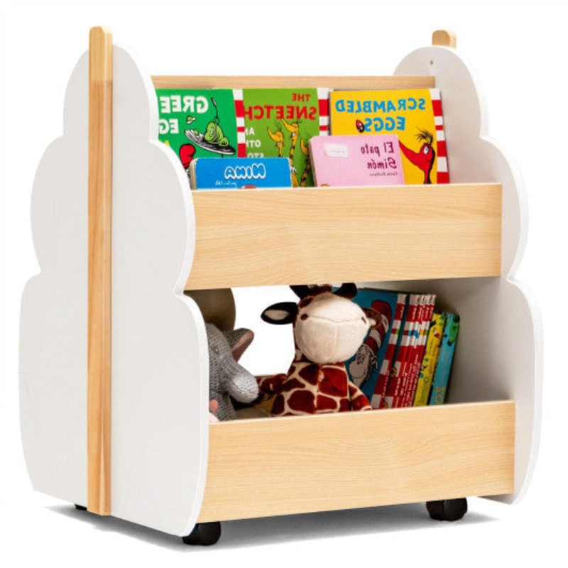 Kids Wooden Bookshelf With Universal Wheels White