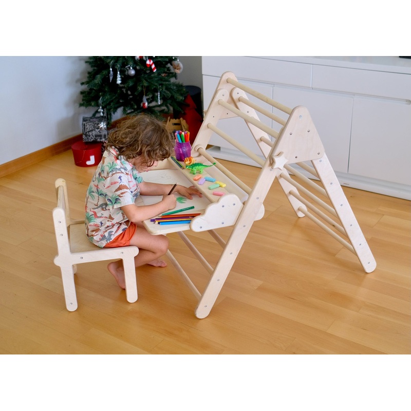 Foldable Montessori Climbing Triangle Set With Portable Table and Chair