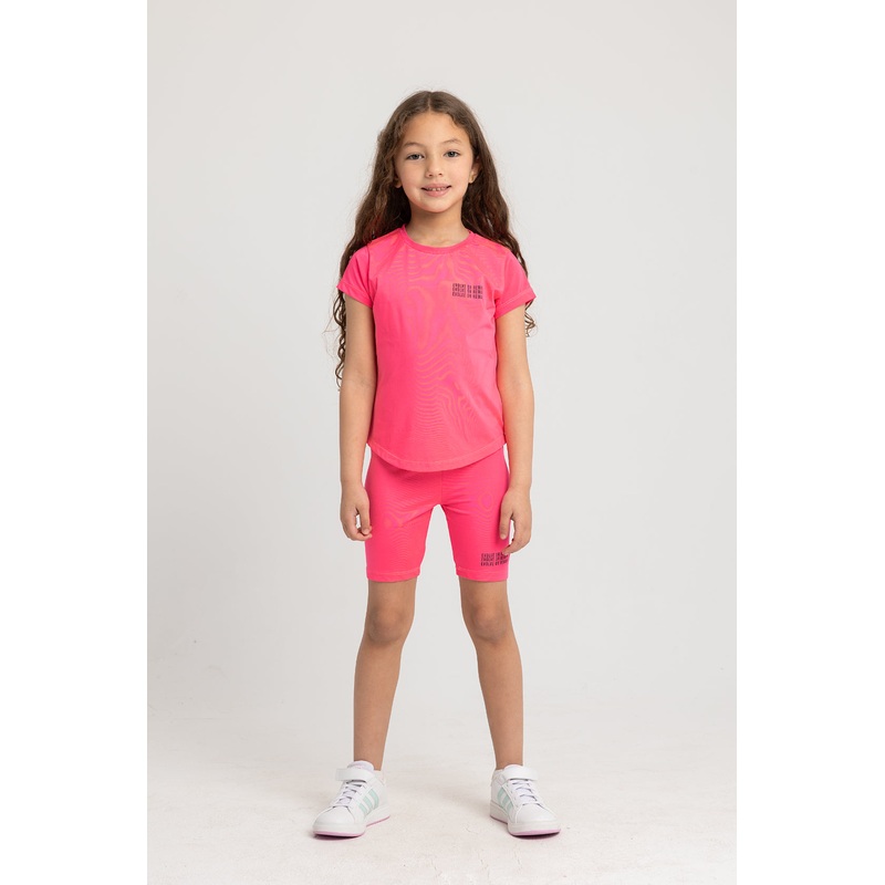 Girls Cotton Athletic Fuchsia Short-Sleeved 2-Piece Outfit Set