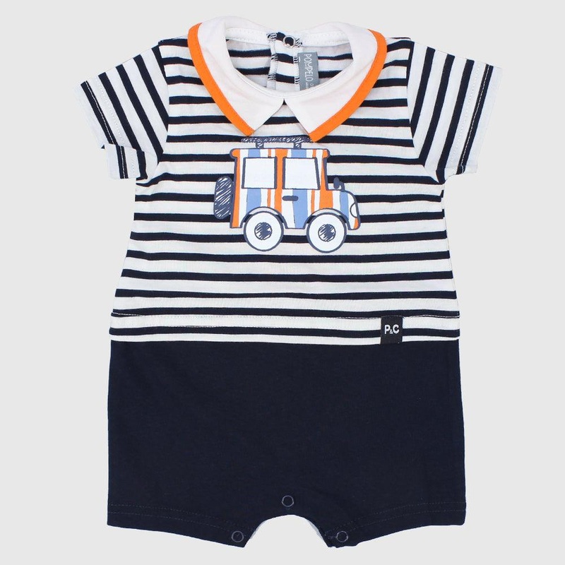 Navy Striped Short-Sleeved Romper