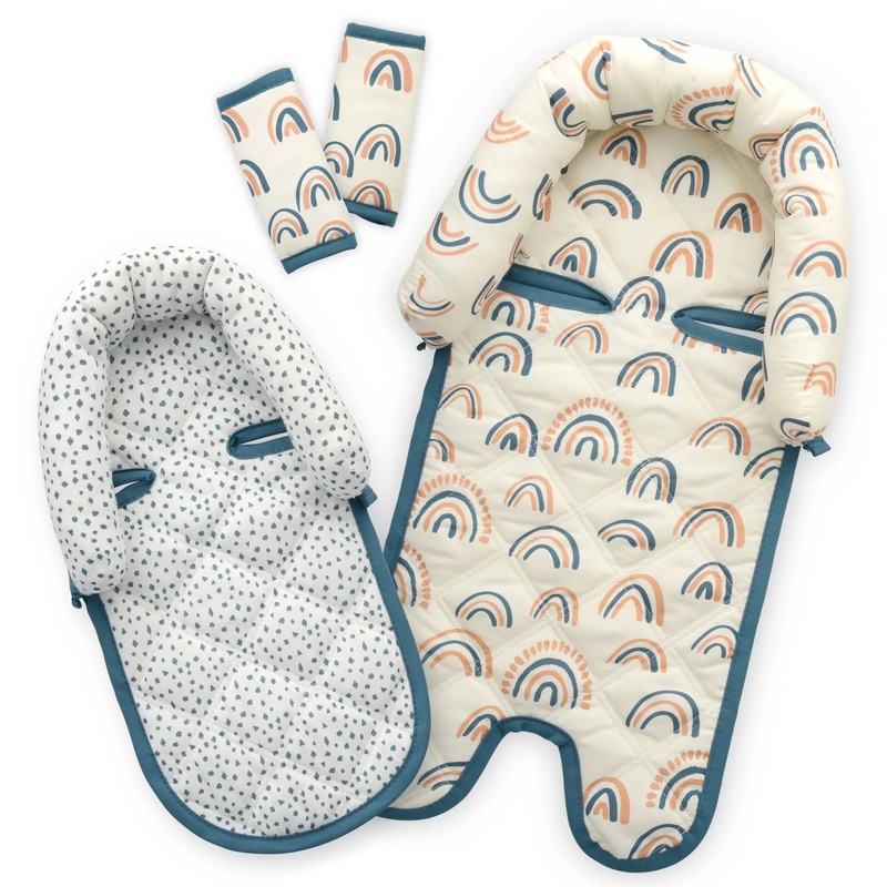 Duo Car Seat Head Support and Strap Cover – Rainbow (See Description)