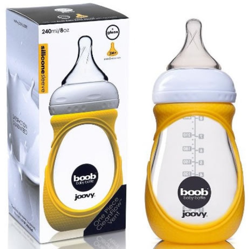 Joovy Boob Glass Bottle with Sleeve, 8 oz – Yellow