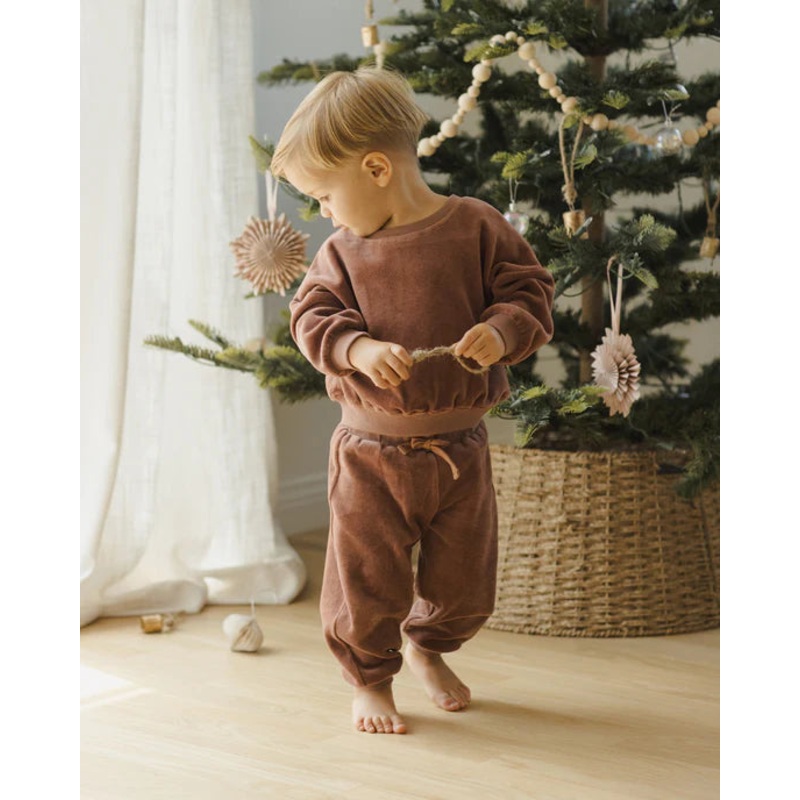 Quincy Mae Velour Relaxed Sweatshirt + Sweatpants Set – Cranberry