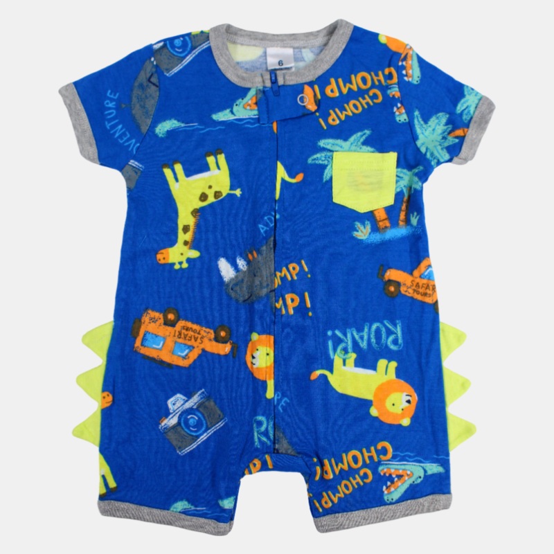 Baby Boys Cotton Romper  Blue with Animals Print
