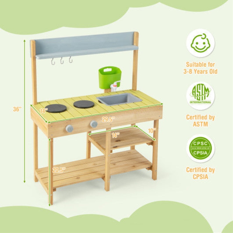 Backyard Pretend Play Toy Kitchen With Stove Top
