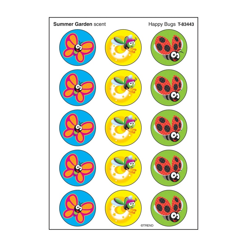 Happy Bugs, Summer Garden scent Scratch ‘n Sniff Stinky Stickers  Large Round