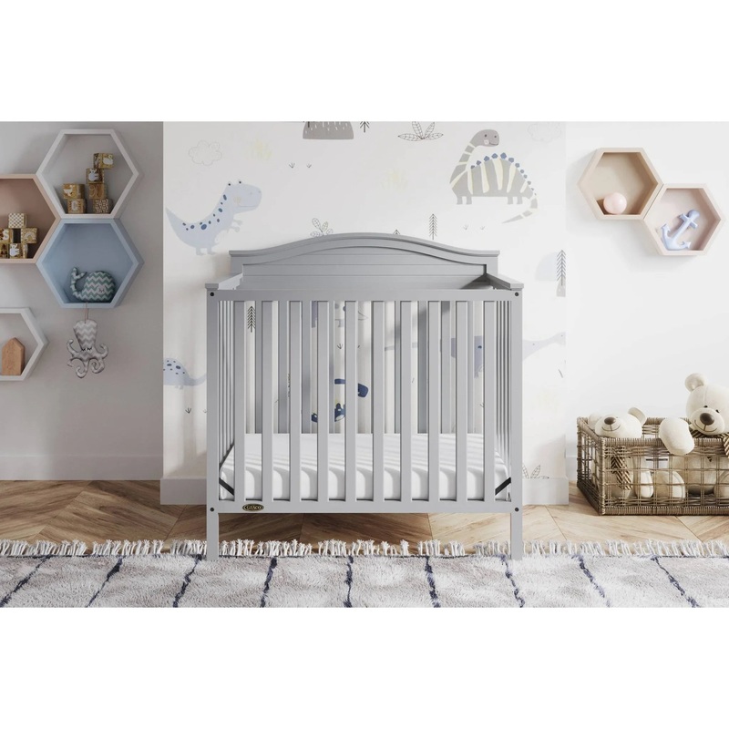 Stella 4-in-1 Convertible Mini Crib with Bonus Mattress – Pebble Gray