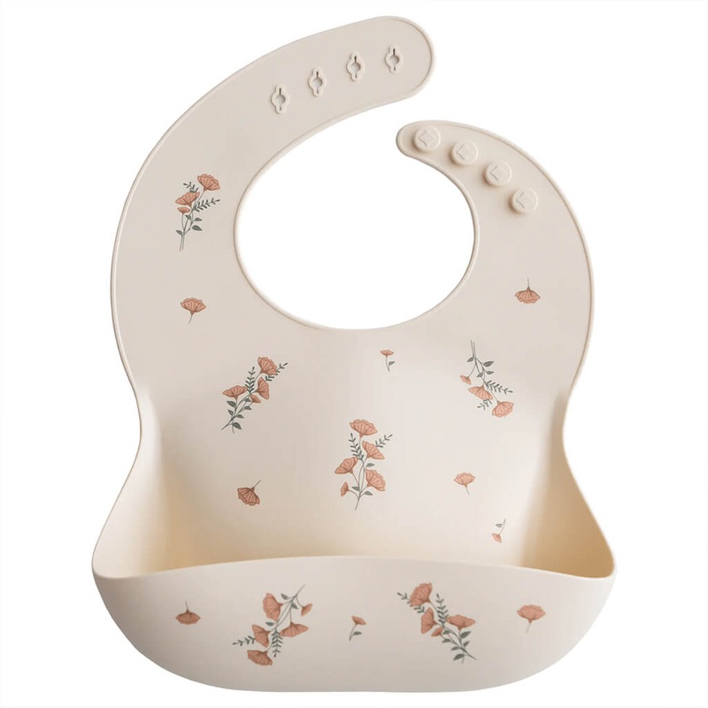 Mushie Silicone Baby Bib Pink Flowers