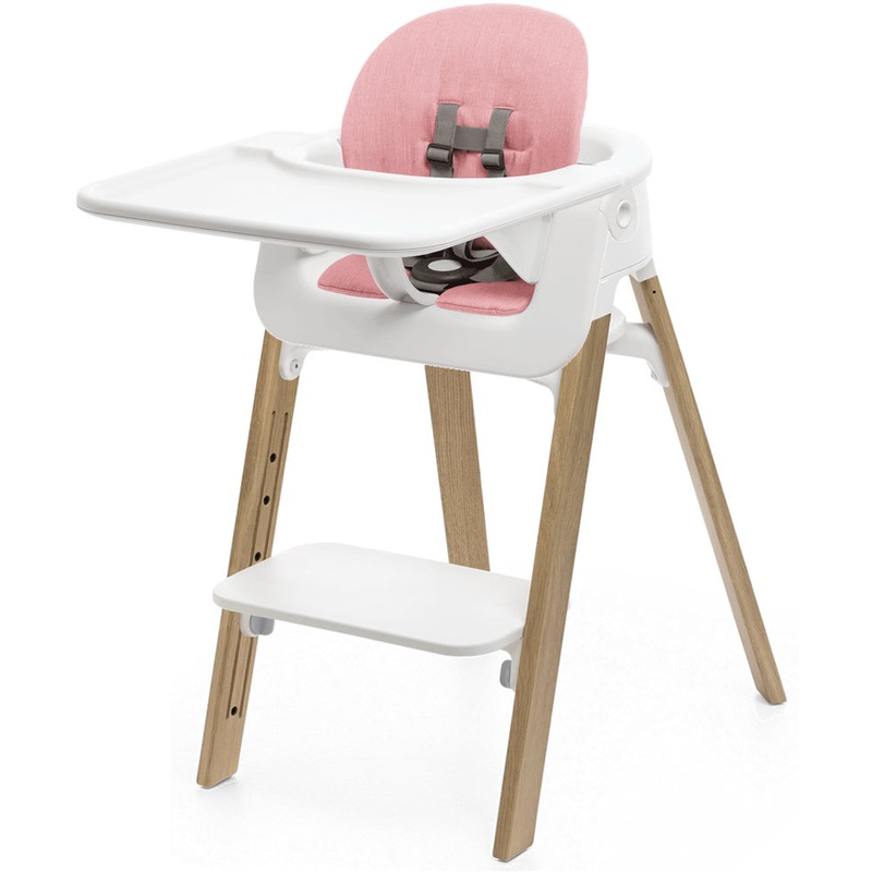 Stokke Steps Complete High Chair with Cushion – White/Oak Natural/Pink