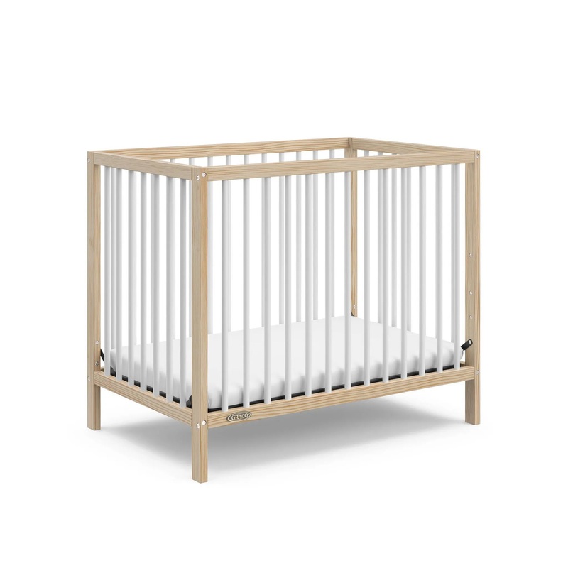 Teddi Convertible Mini Crib with Mattress – Natural/White