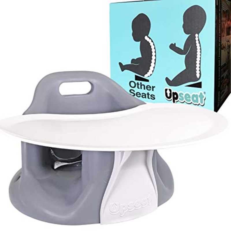 Upseat Baby Floor Chair and Booster Seat with Tray, Grey
