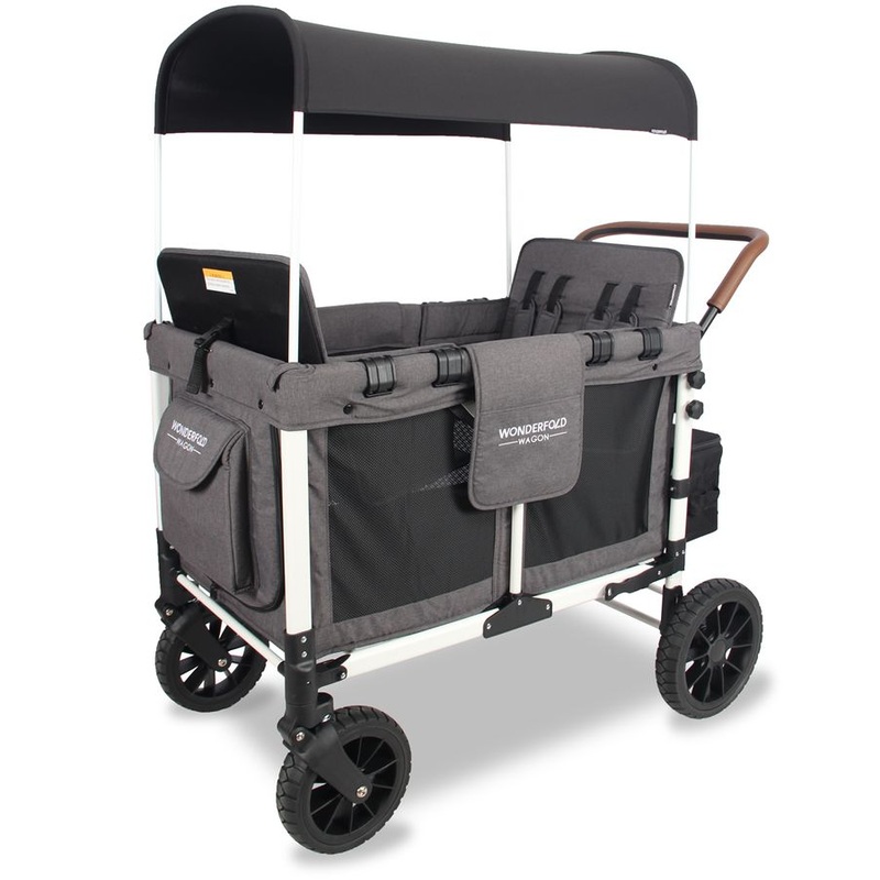 WonderFold OPEN BOX W4 Quad Premium (4 Seater) Stroller Wagon – Gray/White (Limited Edition)