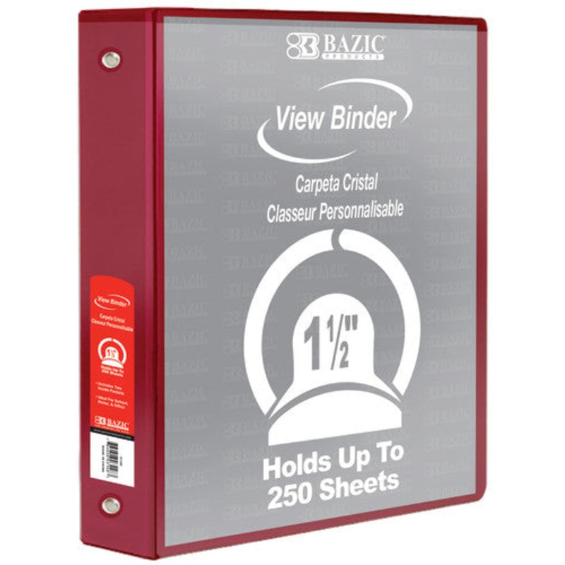 BAZIC 3-Ring View Binder with 2 Pockets, 1.5″, Burgundy