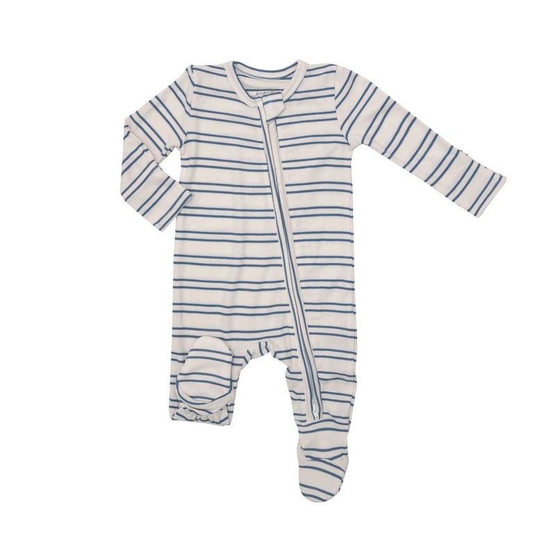 Blue Rib Stripe Zipper Footie