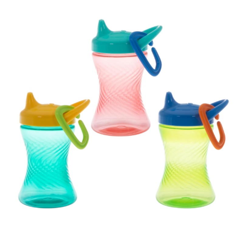 Nuby No-Spill Hard Spout Sippy Cup with Easy Grip, Red, Blue & Green